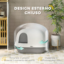 Lettiera per Gatti Chiusa 58x46x39 cm con Gattaiola e Paletta in PP Grigio Chiaro e Bianco  