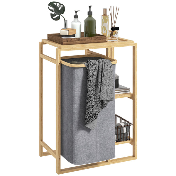 Cesto Portabiancheria 50x32x70 cm con Borsa Estraibile e Ripiano in Bambù Grigio sconto