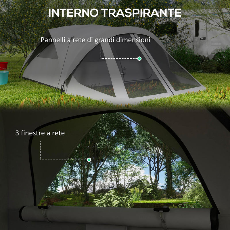 Tenda da Campeggio 4 Posti Impermeabile con Zona Notte e Zona Giorno 430x300x190 cm in Poliestere Grigio-5