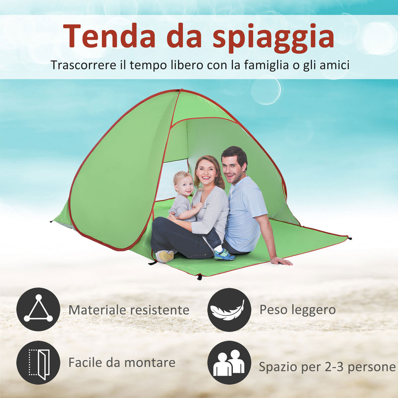 Tenda da Spiaggia Pop Up 200x150x119 cm con Protezione UV 30+ e Borsa di Trasporto Verde   