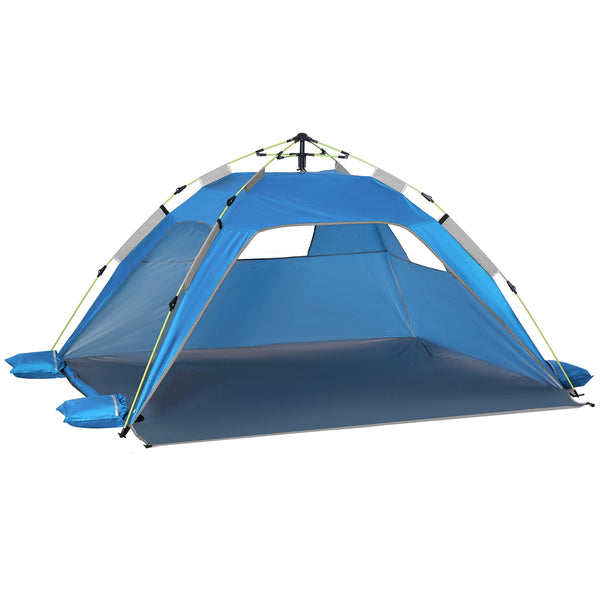 Tenda da Spiaggia Pop Up 220x173x120 cm con Porta a Cerniera in Poliestere e Fibra di Vetro Blu Cielo e Grigio prezzo