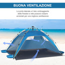 Tenda da Spiaggia Pop Up 220x173x120 cm con Porta a Cerniera in Poliestere e Fibra di Vetro Blu Cielo e Grigio  