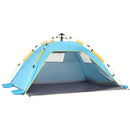 Tenda da Spiaggia Pop Up 220x173x120 cm con Porta a Cerniera in Poliestere e Fibra di Vetro Blu Chiaro e Giallo  