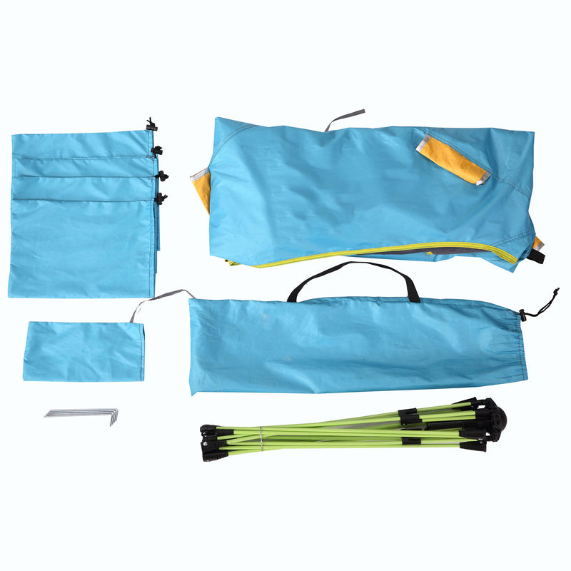 Tenda da Spiaggia Pop Up 220x173x120 cm con Porta a Cerniera in Poliestere e Fibra di Vetro Blu Chiaro e Giallo  