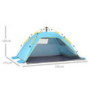 Tenda da Spiaggia Pop Up 220x173x120 cm con Porta a Cerniera in Poliestere e Fibra di Vetro Blu Chiaro e Giallo  