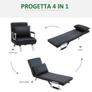 Poltrona Letto Singolo 65x69x80 cm Schienale Reclinabile su 5 Posizioni Nero   