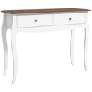 Tavolo Consolle Moderno 100x35x76,5 cm con 2 Cassetti in Legno Bianco e Marrone Scuro   