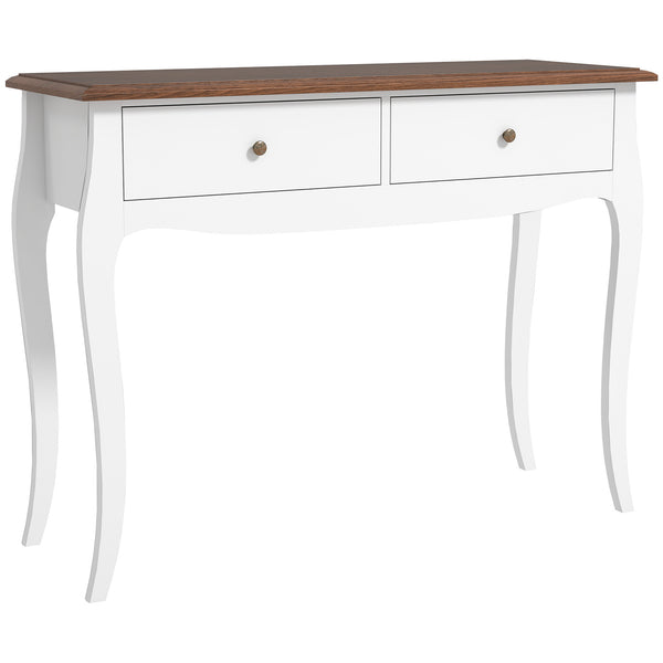 acquista Tavolo Consolle Moderno 100x35x76,5 cm con 2 Cassetti in Legno Bianco e Marrone Scuro