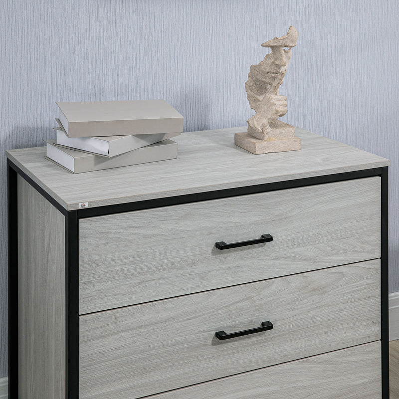 Cassettiera 3 Cassetti 80x48x78 cm in Legno e Acciaio Grigio Chiaro