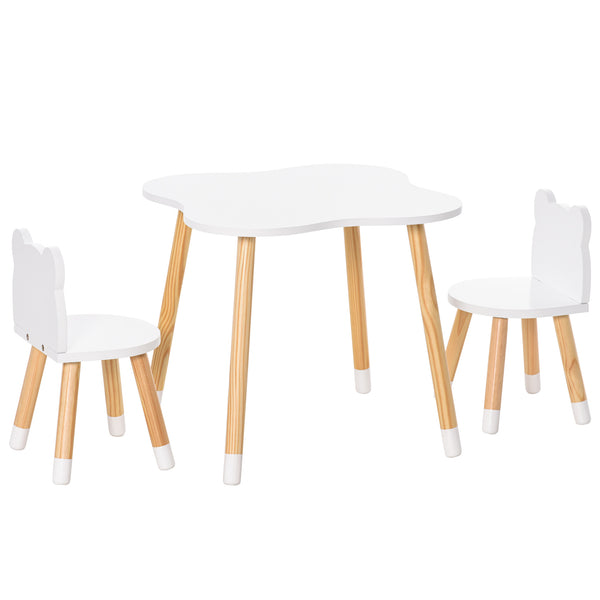 sconto Set Tavolino con 2 Sedie per Bambini a Forma di Orsetto in Legno di Pino e MDF Bianco