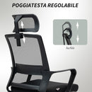 Sedia da Ufficio Ergonomica 60x64Px102-112H cm con Poggiatesta e Altezza Regolabili Nero   