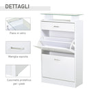 Mobile Scarpiera 2 Ante a Ribalta 1 Cassetto 1 Mensola in Vetro in Legno Bianco 