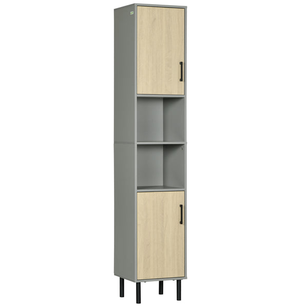 acquista Mobile a Colonna per Bagno 31,4x30x165 cm 2 Ante 2 Ripiani in Truciolato Grigio e Quercia