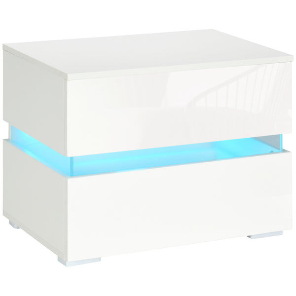 Comodino 2 Cassetti 60x39x47 cm con LED in Truciolato Bianco sconto