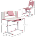 Banco Studio Scuola per Bambini 80x54,5x104 cm con Sedia Regolabile e Piano Inclinabile Rosa