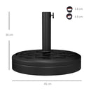 Base per Ombrellone Rotonda da 18kg Ø45x36 cm in HDPE Cemento e Acciaio Nero   