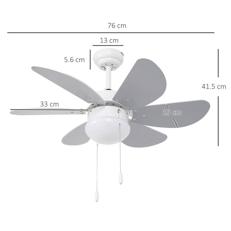 Ventilatore a Soffitto con Luce LED e Interruttore a Catena Ø76x41.5 cm in MDF e Acrilico Grigio e Bianco-3