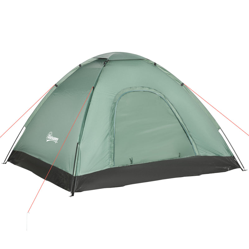 Tenda da Campeggio 2 Posti con Porta a Cerniera Zanzariera e Sacca di Trasporto 206x185x120 cm in Poliestere Verde