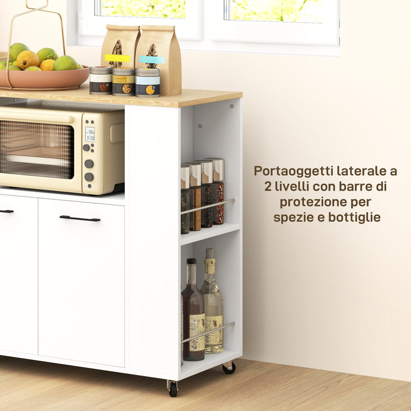 Carrello da Cucina con Armadietto e Ripiani Scaffale Portaspezie 75x40x80,5 cm color Rovere e Bianco  