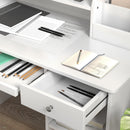 Banco Scuola con Sedia per Bambini con Scaffale e Mensola Estraibile in Legno Bianco