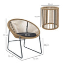 Set da Giardino 3 Pezzi con 2 Sedie con Cuscini e Tavolino a Cilindro con Piano in Vetro in Rattan PE Legno e Nero   