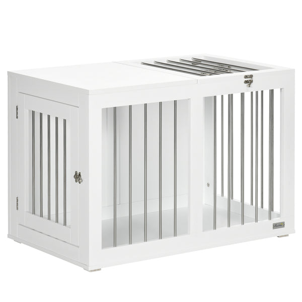 acquista Casetta per Cani Taglia Media 80x50x56,5 cm con 2 Porte Bloccabili Gabbia in Acciaio e MDF Bianco