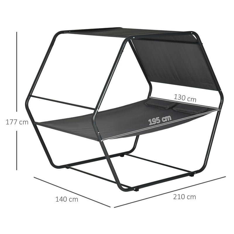 Lettino Prendisole 2 Posti da Giardino 210x140x177 cm con Tetto Parasole in Acciaio Grigio