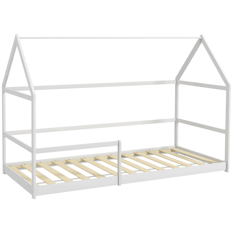 Letto per Bambini con Sponde di Protezione a Forma di Casetta 196x97,5x135 cm Bianco  