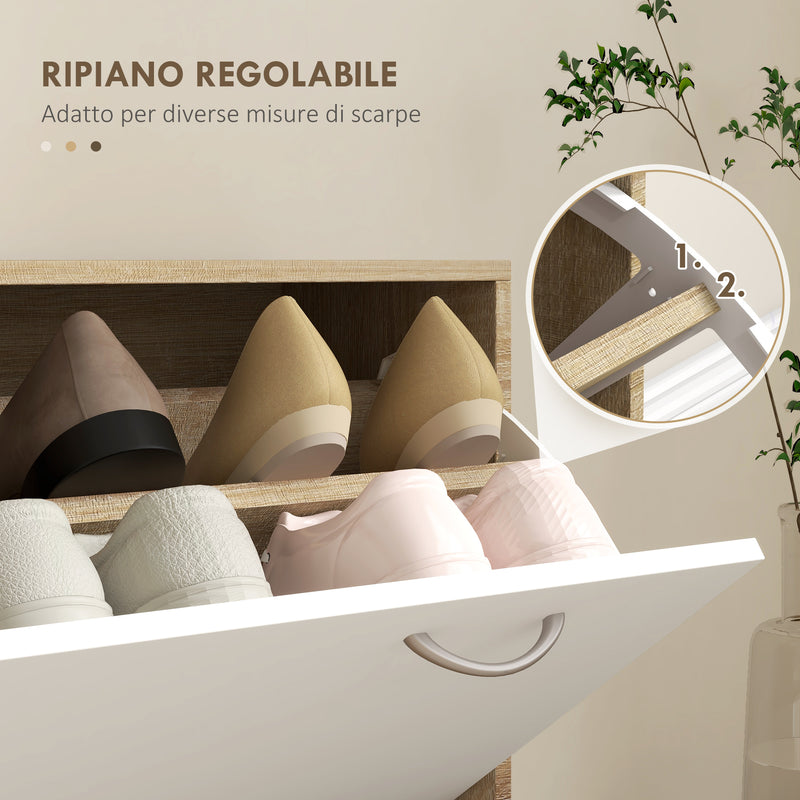 Mobile Guardaroba per Ingresso con Specchio Appendiabiti e Scarpiera Regolabile 90x24x177 cm Bianco e Quercia  