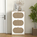 Scarpiera Stile Boho 3 Ante 18 Paia 60x24x115 cm in Ratta Truciolato e MDF Rovere e Bianco