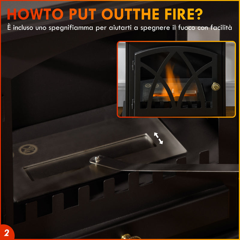 Camino a Bioetanolo da Pavimento 45x28x54 cm Bruciatore 1,2L Nero