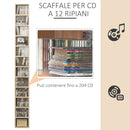 Mobile Libreria Porta CD a 12 Ripiani per 204 CD 21x20x175 cm in MDF e Truciolato Naturale