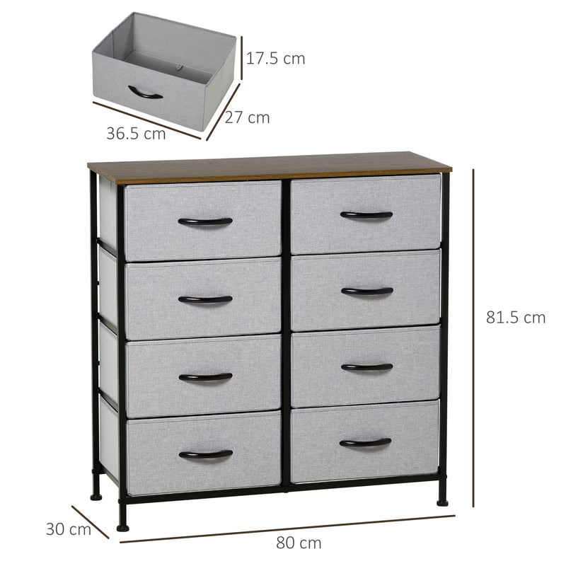 Cassettiera 8 Cassetti 80x30x81,5 cm in Legno e Acciaio Marrone Grigio e Nero