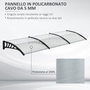 Pensilina Tettoia 303x96x27 cm in Policarbonato Alluminio e PP Nera e Trasparente