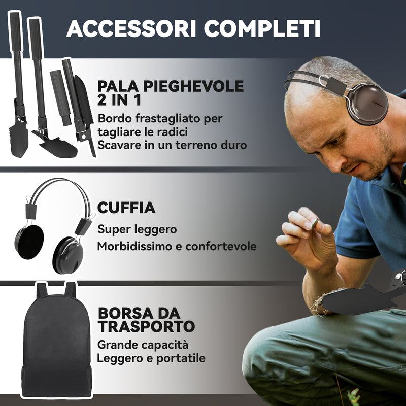Metal Detector Professionale con 5 Modalità IP68 e Display LCD    