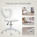 Sedia da Ufficio 45x56x78-88 cm con Schienale a Cuore in Velluto Teddy e Plastica Bianco  