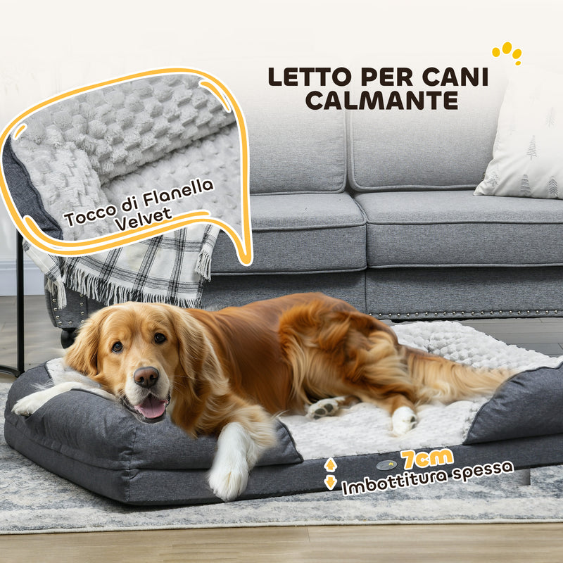 Cuccia per Cani Taglia Grande Imbottita con Cuscino Rimovibile Lavabile 120x80x22 cm Grigio Carbone 