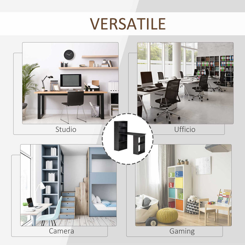 Scrivania da Ufficio 6 Ripiani Laterali 120x55x120 cm in Legno Nero