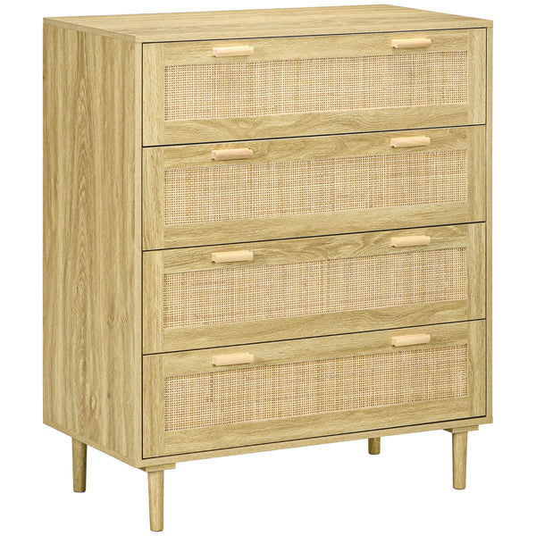 prezzo Cassettiera 4 Cassetti Stile Boho 90x45x108,5 cm in Legno e Rattan Rovere