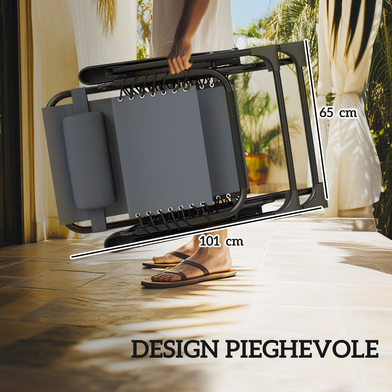 Set 2 Sedie Sdraio a Gravità Zero Pieghevoli e Tavolino Grigio    