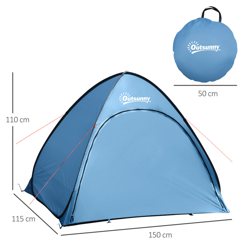 Tenda da Spiaggia Campeggio per 2-3 150x115x110 cm con Tasche Portaoggetti Blu