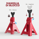 Set 2 Cavalletti Auto 3 Tonnellate di Capacità Altezza 29-42,5 cm Acciaio al Carbonio e Ghisa Rosso  