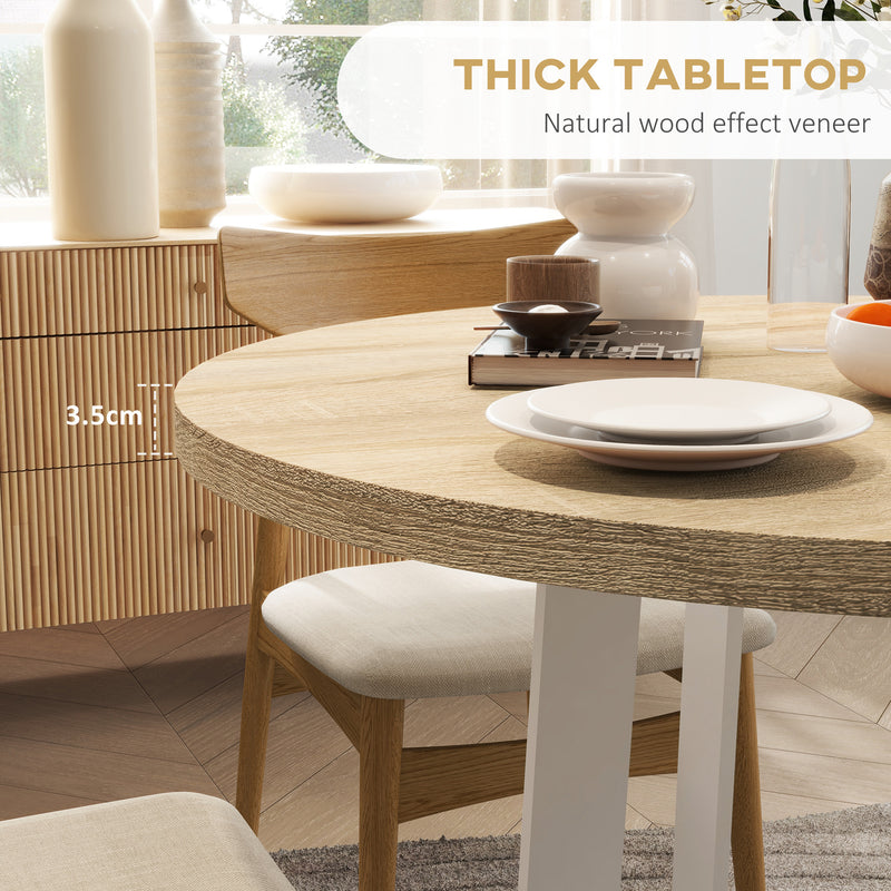 Tavolo da Pranzo Rotondo Moderno per 4 Persone Ø100x75 cm in MDF e Acciaio colore Legno Naturale e Bianco-5
