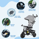 Triciclo per Bambini con Maniglione 6 in 1 Tettuccio Regolabile e Cintura di Sicurezza Grigio-7