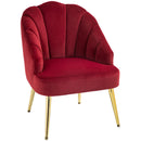 Poltrona da Salotto Imbottita a Conchiglia Stile Art Decò in Velluto Rosso 