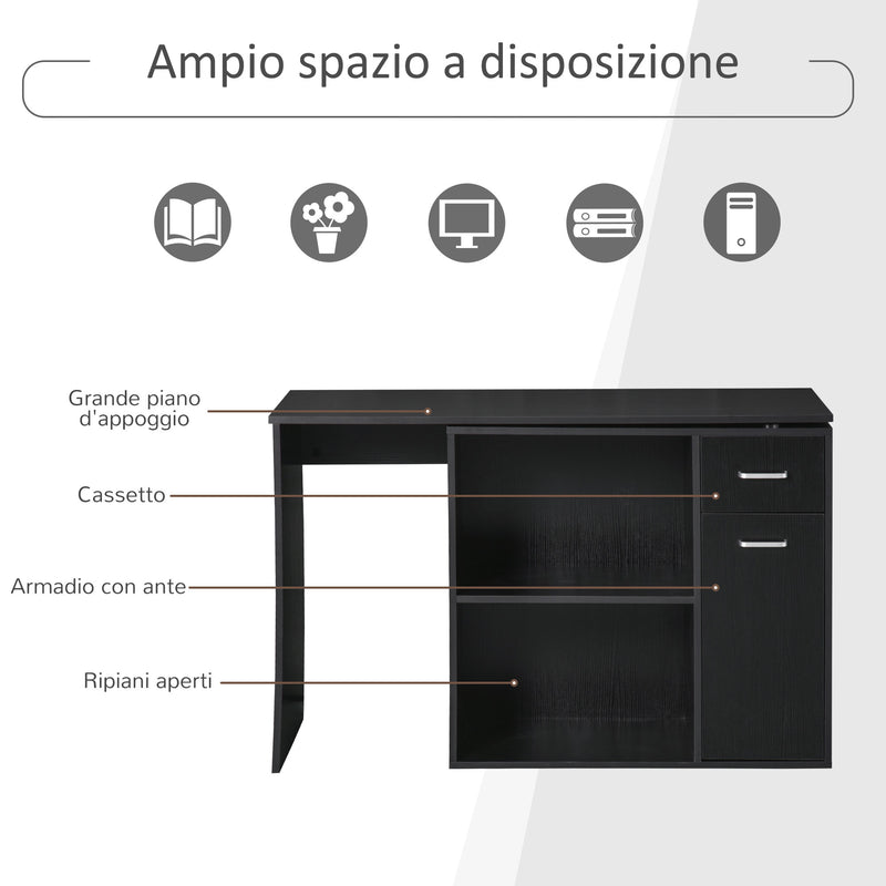 Scrivania Angolare da Ufficio 2 Cassetti e 2 Ripiani 117x82x74 cm in Legno Nero 