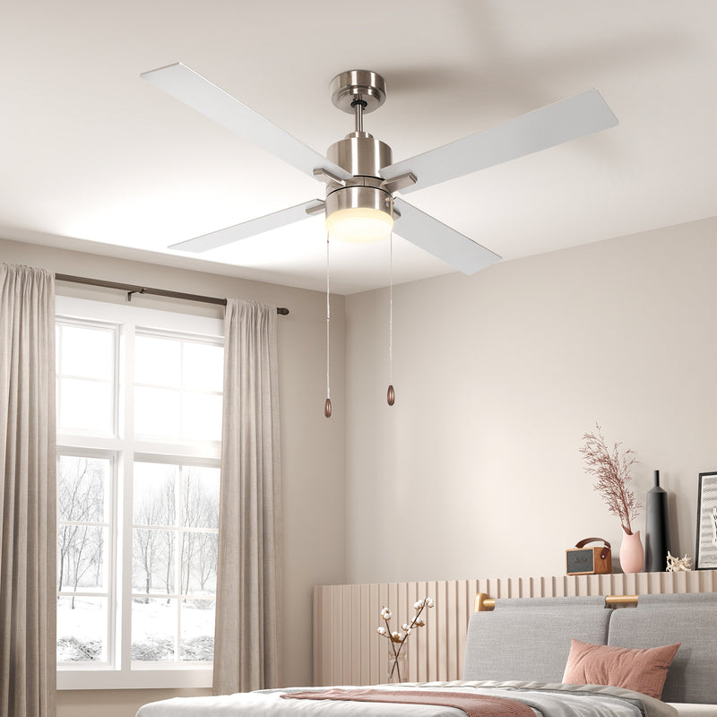 Ventilatore da Soffitto con Luce LED Ø130 cm 3 Velocità e Motore Reversibile Argento e Legno