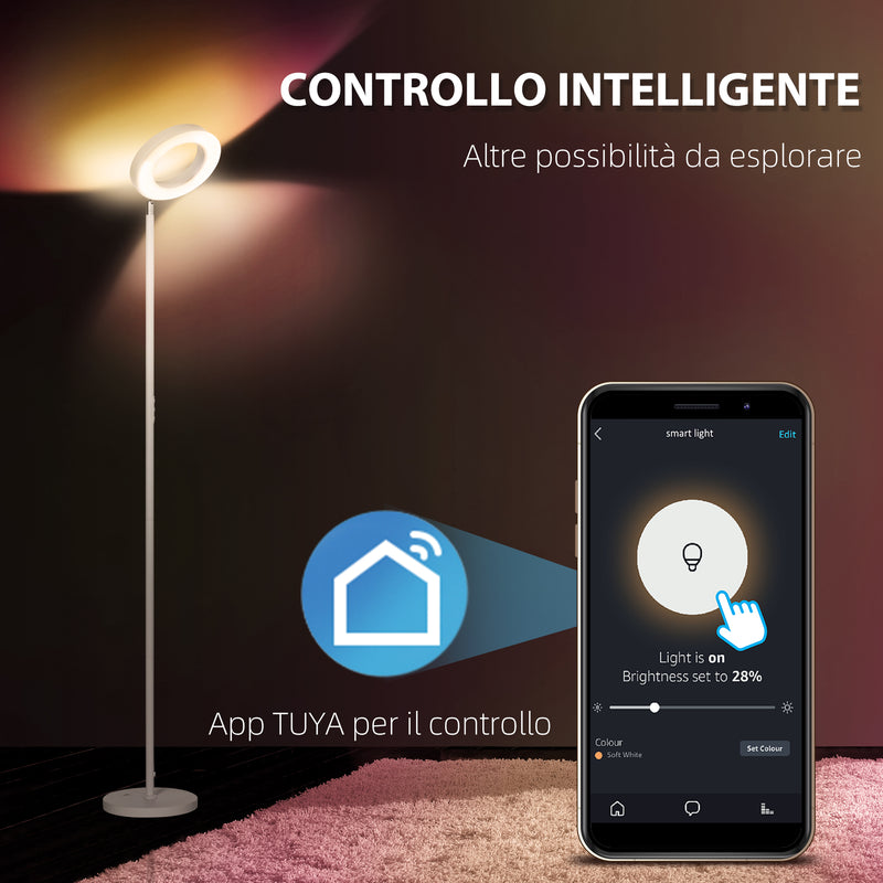 Lampada da Terra a LED compatibile Alexa e Google Home Ø25x168 cm in Acciaio Bianca