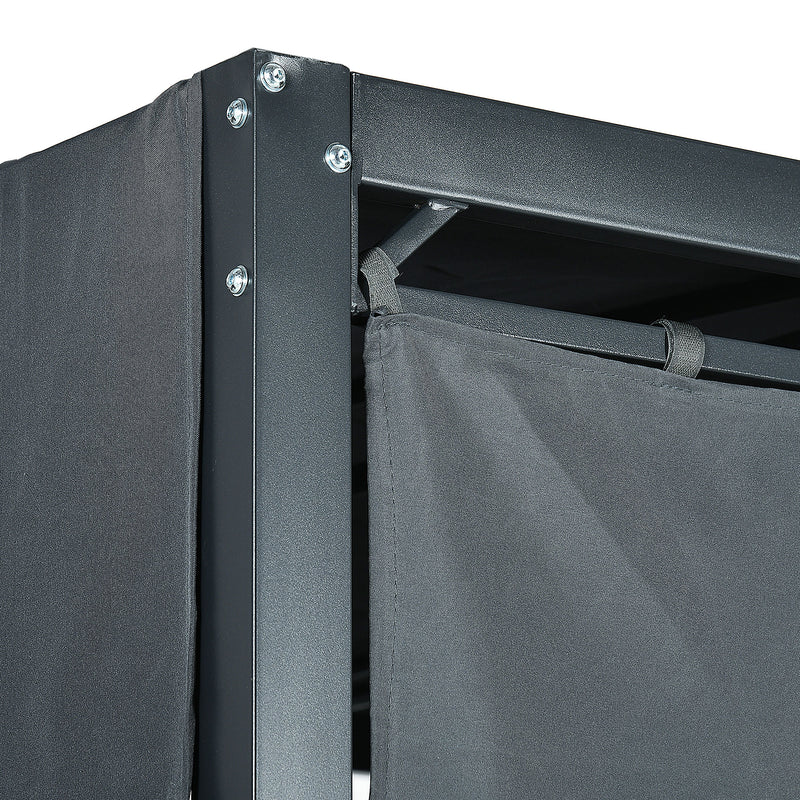 Dondolo Lettino con Pergola da Giardino 235x180x210 cm in Acciaio e Rattan PE Grigio Scuro