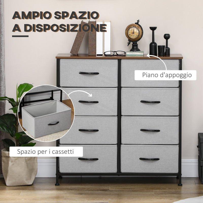 Cassettiera 8 Cassetti 80x30x81,5 cm in Legno e Acciaio Marrone Grigio e Nero